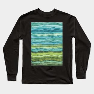 Blue and Green Waves Long Sleeve T-Shirt